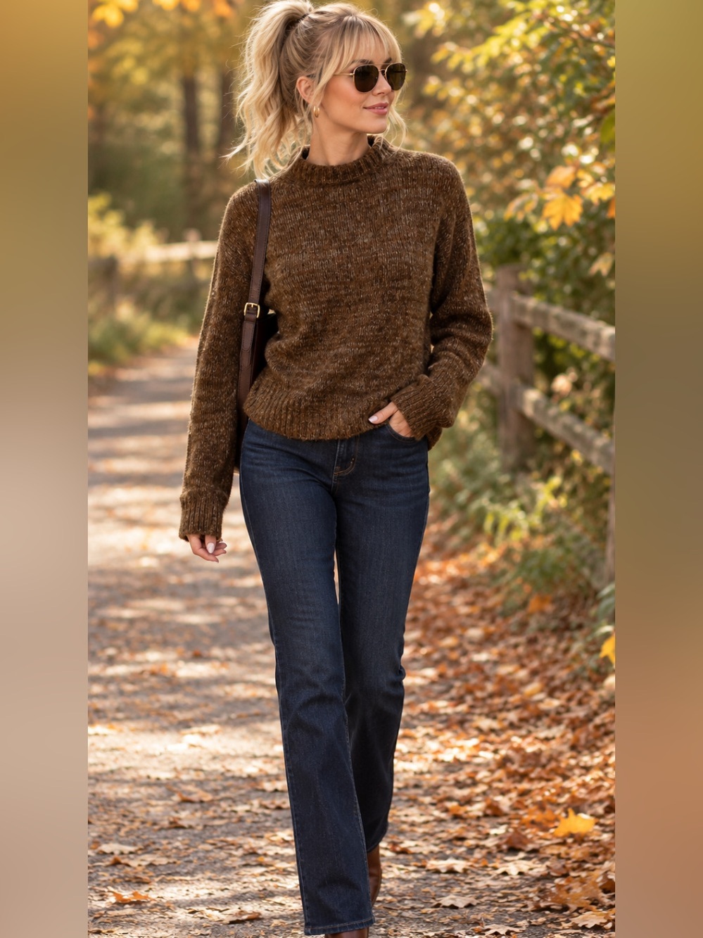 Rachel Zoe Marled Brown Crewneck Sweater mix fabric wool and alpaca 🦙 blend